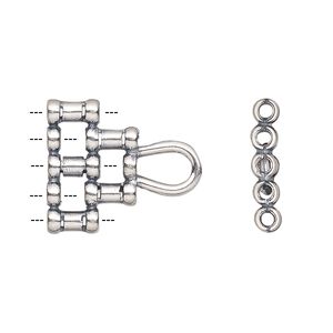 Crimp end, JBB Findings, antiqued sterling silver, 17x16mm 5-strand, 1.3mm inside diameter. Sold per pkg of 2.
