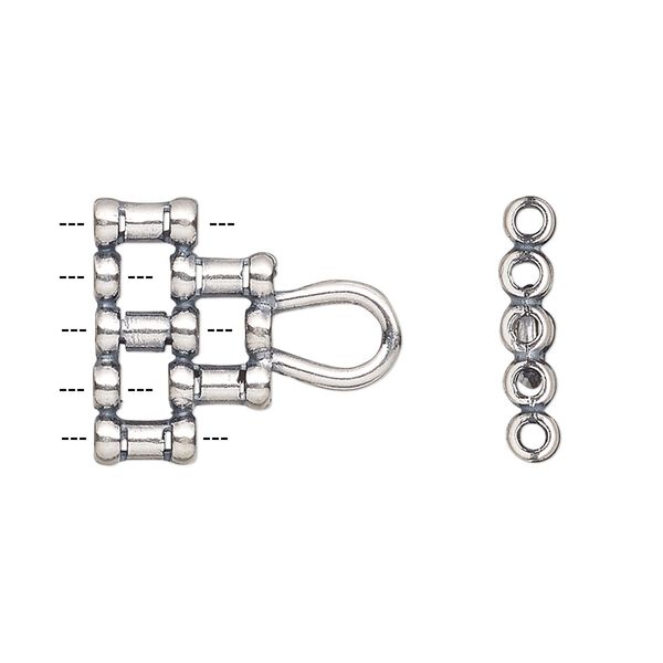 Crimp end, JBB Findings, antiqued sterling silver, 17x16mm 5-strand, 1.3mm inside diameter. Sold per pkg of 2. image number 0