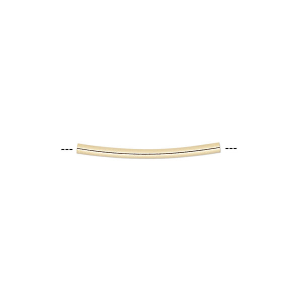 Bead, gold-plated brass, 21x1.5mm curved tube. Sold per pkg of 100. image number 0