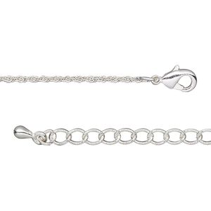 Chain 1pkg1 silver-plated rope, 1.2mm triple / lobster claw clasp, brass 18 inch