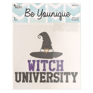 Vinyl 1pkg1, witch hat / "Witch University" iron-on transfer black / multicolored 7.75x6.25 inch