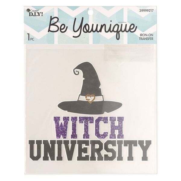 Vinyl 1pkg1, witch hat / "Witch University" iron-on transfer black / multicolored 7.75x6.25 inch image number 0