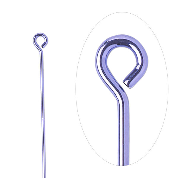 Eye pin, electro-coated brass, purple, 2 inches, 21 gauge. Sold per pkg of 10. image number 0