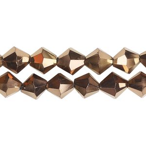 Bead, glass, opaque metallic bronze, 8mm faceted bicone. Sold per pkg of (2) 13-inch strands, approximately 90 beads.