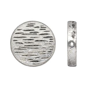 Bead, antiqued silver-finished "pewter" (zinc-based alloy), 23mm double-sided hollow textured flat round. Sold per pkg of 4.