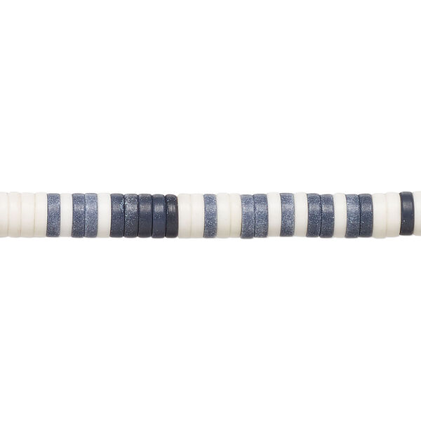 Bead, porcelain, opaque matte black and white, 4.5x1mm heishi. Sold per 8-inch strand, approximately 130 to 160 beads. image number 0
