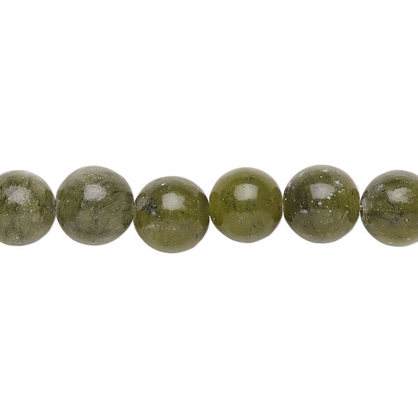 Bead, green serpentine (natural), 8mm round, B grade, Mohs hardness 2-1/2 to 6. Sold per 15-1/2" to 16" strand. image number 0