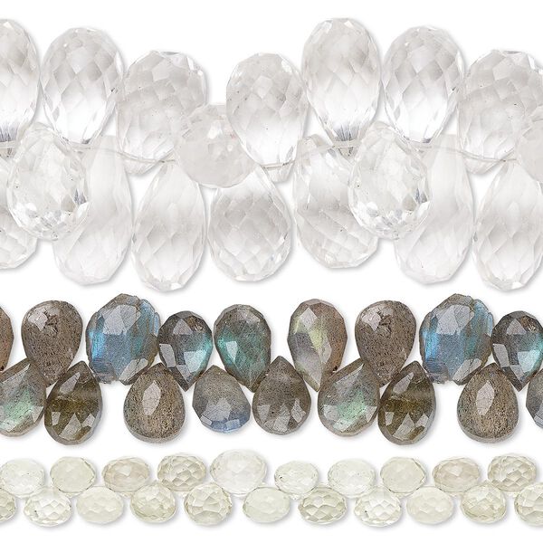 Bead mix, multi-gemstone (natural / dyed / heated / irradiated), multicolored, 6x6mm-23x14mm hand-cut top-drilled faceted teardrop / puffed teardrop / flat teardrop, Mohs hardness 3 to 7. Sold per pkg of (3) 4-inch strands. image number 0