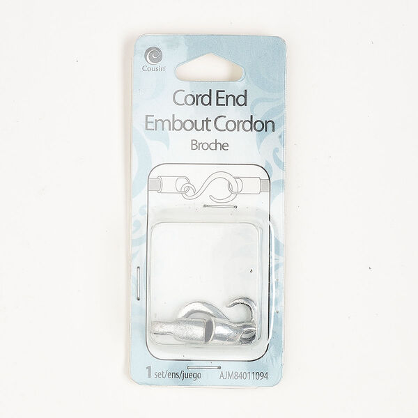 Clasp, S-hook, antique silver-finished brass, 46x13mm with  glue-in cord ends, 5.1mm inner diameter. Sold individually. image number 0