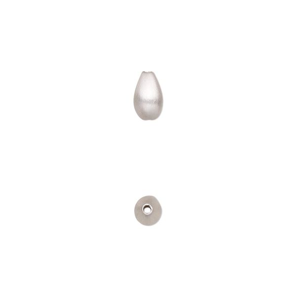 Bead, satin-finished sterling silver, 7x4mm teardrop. Sold per pkg of 2. image number 0