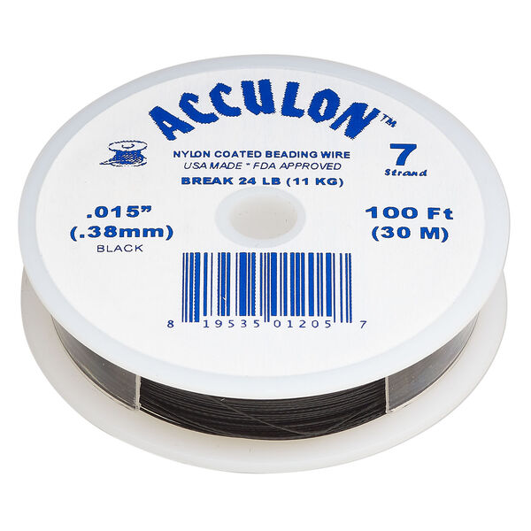 Beading wire, Acculon®, nylon-coated stainless steel, black, 7 strand, 0.015-inch diameter. Sold per 100-foot spool. image number 0