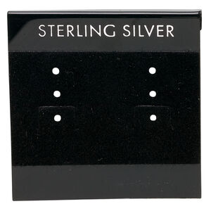 Earring card, flocked plastic, black and silver, 2x2-inch square with "STERLING SILVER." Sold per pkg of 100.