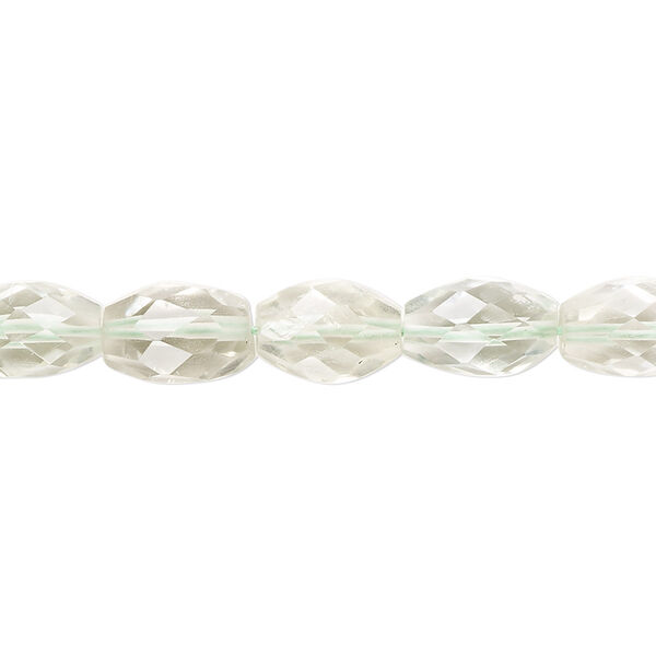 Bead, green quartz (heated), 8x6mm-14x8mm hand-cut micro-faceted oval with 0.4-1.4mm hole, C grade, Mohs hardness 7. Sold per 6-1/2 inches. image number 0