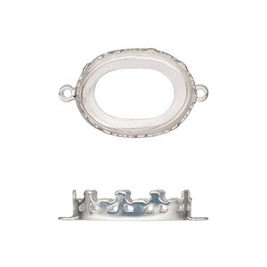 Link, sterling silver, 19.5x14.5mm oval with decorative trim and open back with 18x13mm oval cabochon bezel setting. Sold individually.