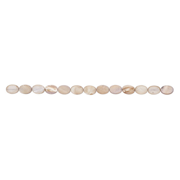 Mother-of-pearl shell 1pkg1, flat oval bead 15 inch khaki 18x13mm image number 1