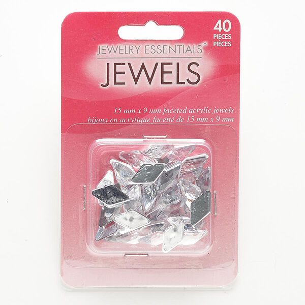 Flat back, acrylic, clear, 15x8mm-15x9mm faceted diamond. Sold per pkg of 40. image number 0