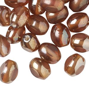 Bead, luster glass, translucent light brown, 11x9mm oval. Sold per 2-ounce pkg, approximately 45 beads.
