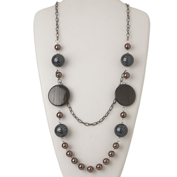 Necklace, plastic / acrylic / silver- and gunmetal-finished steel, multicolored, 27-inch continuous loop. Sold individually. image number 0