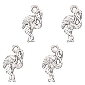 Charm, antique silver-finished "pewter" (zinc-based alloy) , 17x10mm single-sided flamingo. Sold per pkg of 4.