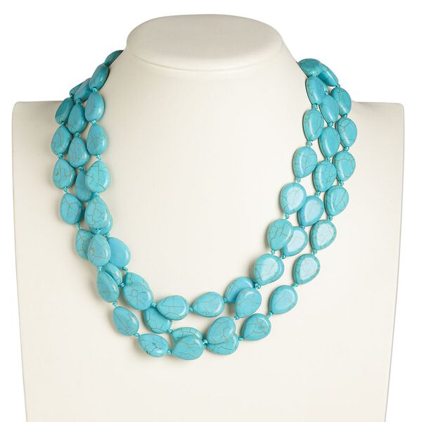 Magnesite / brass 1pkg1, silver-finished teardrop necklace 19 inch / 2 inch extender / lobster claw clasp / 20x15mm image number 0