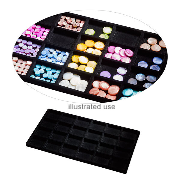 Tray insert, flocked velveteen, black, 14 x 7-3/4 x 1/2 inches with (24) 2-1/8 x 1-5/8 inch compartments. Sold per pkg of 2. image number 0