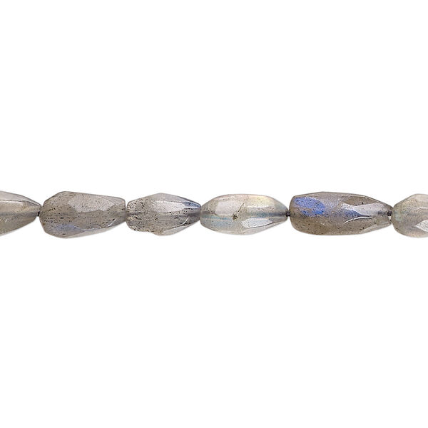 Bead, labradorite (natural), 6x4mm-10x5mm hand-cut faceted teardrop, B grade, Mohs hardness 6 to 6-1/2. Sold per 14-inch strand. image number 0