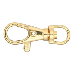 Clasp lobster claw 1pkg6 gold-plated "pewter" (zinc alloy), 31x13mm swivel, 1-strand