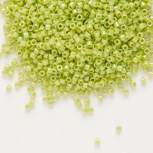 Seed bead, Delica®, glass, pkg/7.5g, #11 round, opaque rainbow chartreuse (DB-0169).