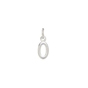 Charm, sterling silver, 9x5mm Champagne cursive alphabet letter "O." Sold individually.