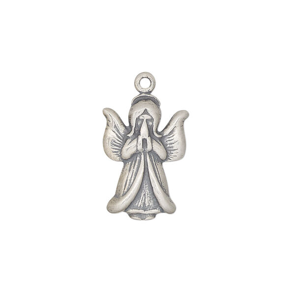 Charm, antiqued sterling silver, 18x12.5mm praying angel. Sold individually. image number 0