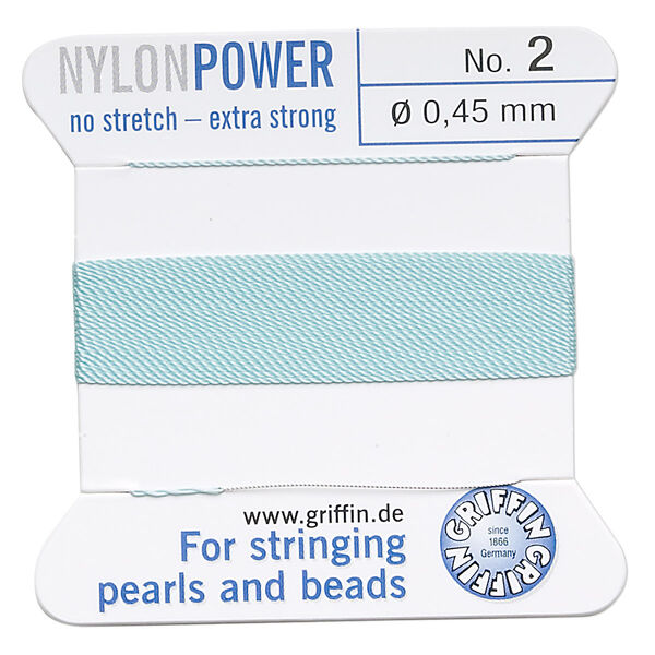 Thread, Griffin, nylon, turquoise blue, size #2. Sold per 2-meter card (approximately 78 inches). image number 0