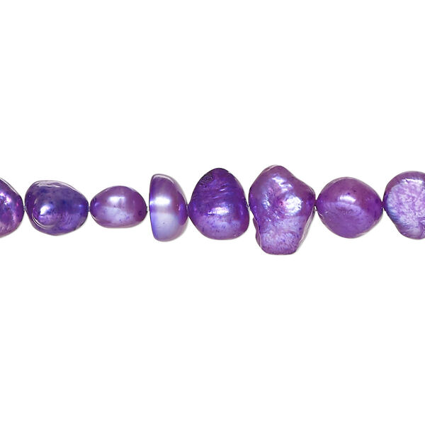 Pearl, cultured freshwater (dyed), dark lilac, 6x4mm-12x8mm baroque with 0.4mm hole, D grade, Mohs hardness 2-1/2 to 4. Sold per 15-inch strand. image number 0
