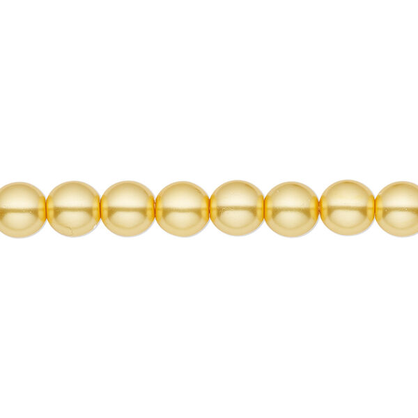 Bead, Czech pearl-coated glass druk, opaque yellow, 6mm round. Sold per 15-1/2" to 16" strand. image number 0