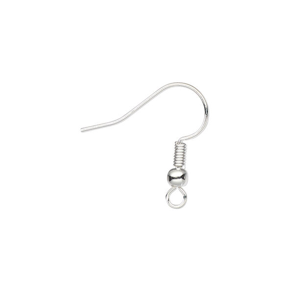 Ear wire, silver-plated brass, 19mm fishhook with 3mm ball and 4mm coil with open loop, 22 gauge. Sold per pkg of 500 pairs. image number 0