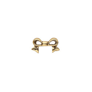 Bead, pewter (tin-based alloy), pkg/1, antique gold plate, 13x7mm double-sided bow, fits 6mm cube.