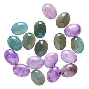 Agate / quartz 1pkg18, puffed oval bead 19x15mm-20x16mm