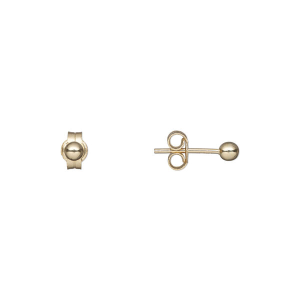 Earstud, 14Kt gold, 3mm smooth ball with post. Sold per pair. image number 0