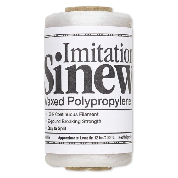 Cord, imitation sinew, white, 2mm diameter, 50-pound test. Sold per 400-foot spool. image number 0
