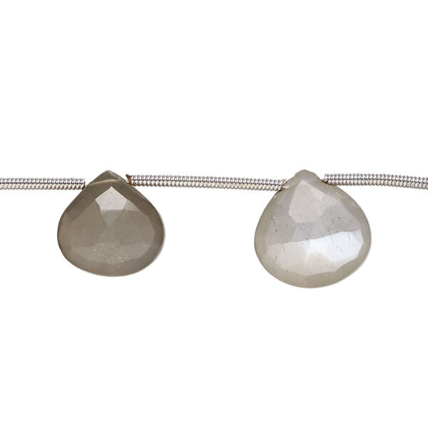 Grey moonstone 1pkg9, hand-cut top-drilled faceted puffed teardrop bead natural B- grade, 10-12mm image number 0