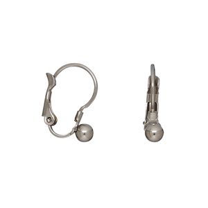 Earring leverback 1pkg4, 16mm / 4mm ball, stainless steel 2 pair