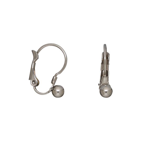 Earring leverback 1pkg4, 16mm / 4mm ball, stainless steel 2 pair image number 0