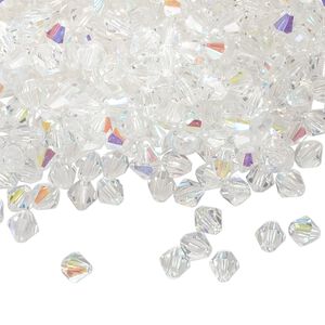 Bead, Czech glass, clear AB, 4mm faceted bicone. Sold per pkg of 144 (1 gross).