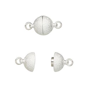 Clasp magnetic 1pkg1 sterling silver, 10mm stardust round, 1-strand