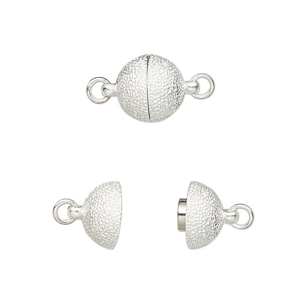 Clasp magnetic 1pkg1 sterling silver, 10mm stardust round, 1-strand image number 0