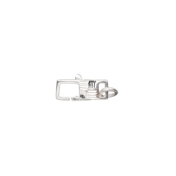 Clasp, lobster claw, sterling silver, 13x5mm diamond-cut rectangle with 5mm open jump ring. Sold individually. image number 0