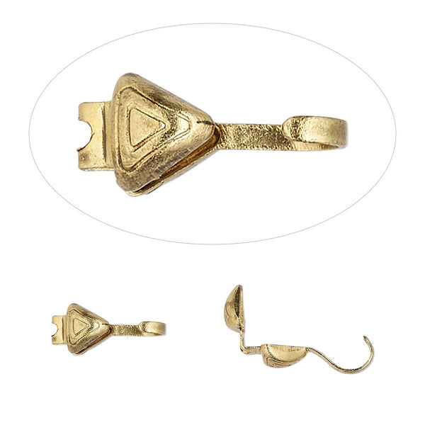 Bead tip, Hot Tips®, antique gold-plated brass, 8x5mm triangle. Sold per pkg of 100. image number 0