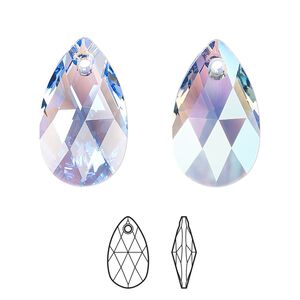 Drop 96pk light sapphire shimmer, Swarovski® 22x13mm pendant pear 6106