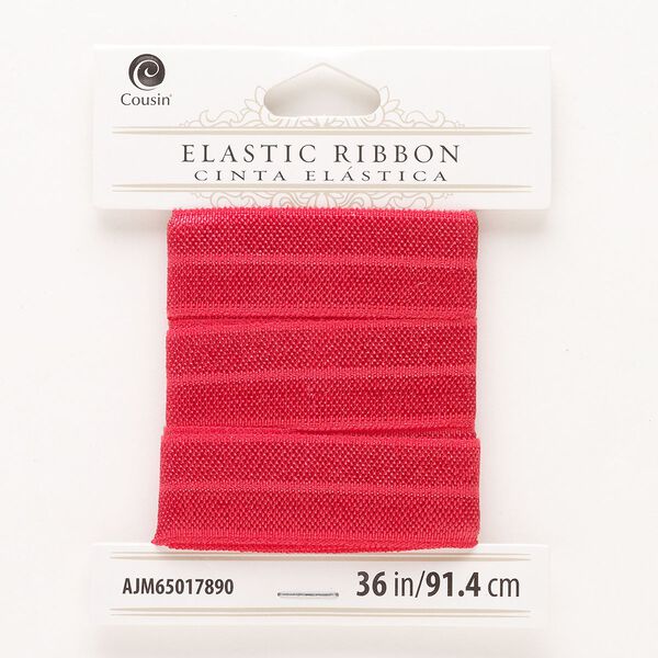 Cord, elastic, pkg/36 inches, 17mm flat, red. image number 0