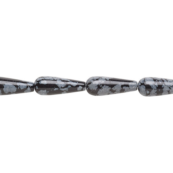 Bead, snowflake obsidian (natural), 16x6mm teardrop, B grade, Mohs hardness 5 to 5-1/2. Sold per 15-1/2" to 16" strand. image number 0