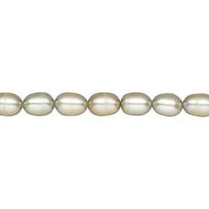 Pearl, cultured freshwater (dyed), light pine, 4-6mm rice, C grade, Mohs hardness 2-1/2 to 4. Sold per 15-inch strand.